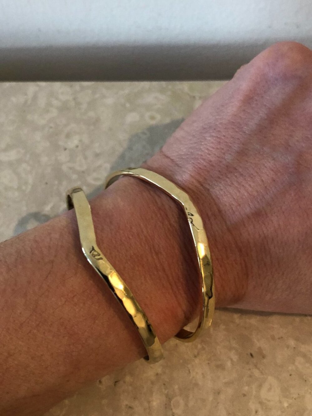 Goldtone Hammered Look Bangle Cuff Bracelet Evening Event Party